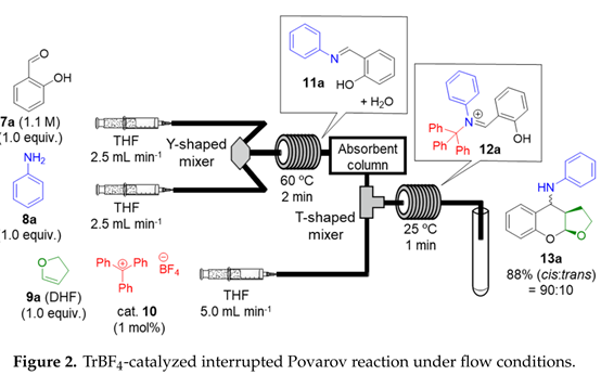 流動(dòng)條件下TrBF4催化中斷Povarov反應(yīng)